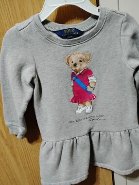 Polo by Ralph Lauren Gray Sweatshirt Dress with Bear Graphic in Pink and Blue